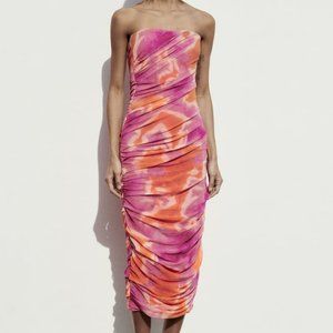 ZARA Printed Dress with Tulle